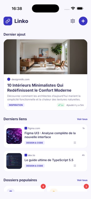 Écran d’accueil de l’application Rinku